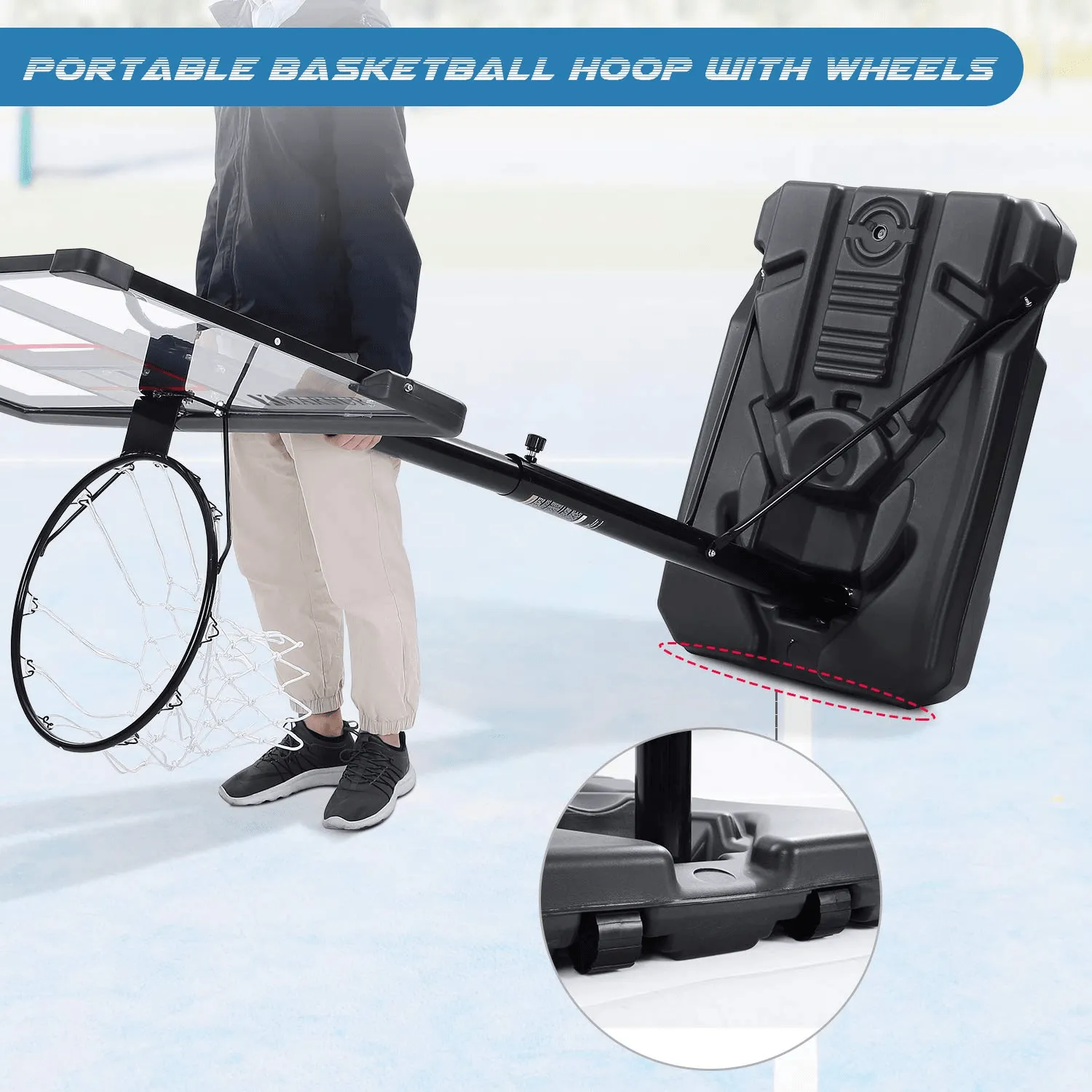 44 In. Basketball Hoop Basketball System, 6 Ft. 7 In. to 10 Ft. Height Adjustable Portable Basketball Goal Basketball Equipment with Big Backboard and Wheels and Large Base