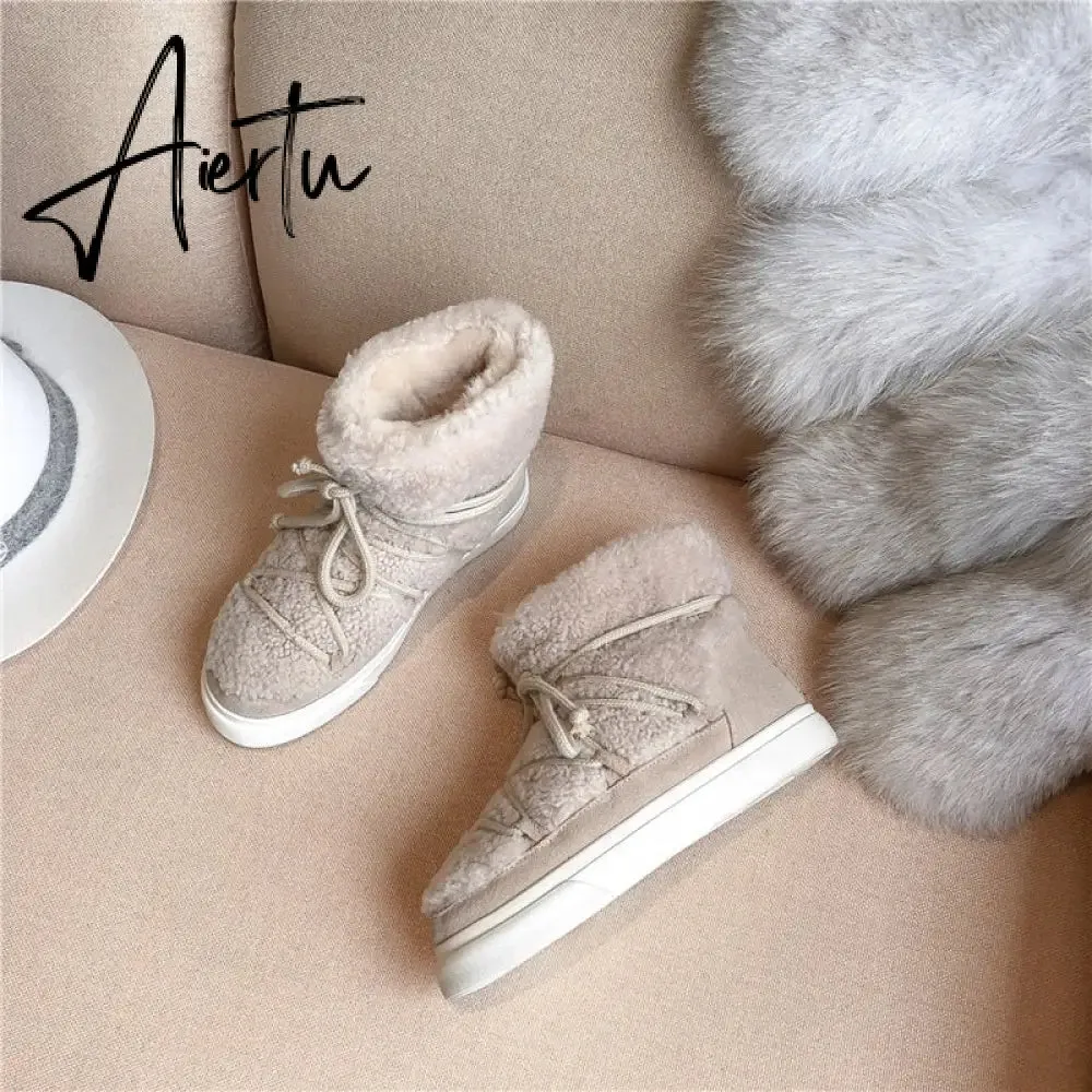 Aiertu Sweet Women Wool Cow Suede Ankle Boots Female Big Size Snow Boots Dancing Casual Shoes Woman Newest Flats Platform Boots