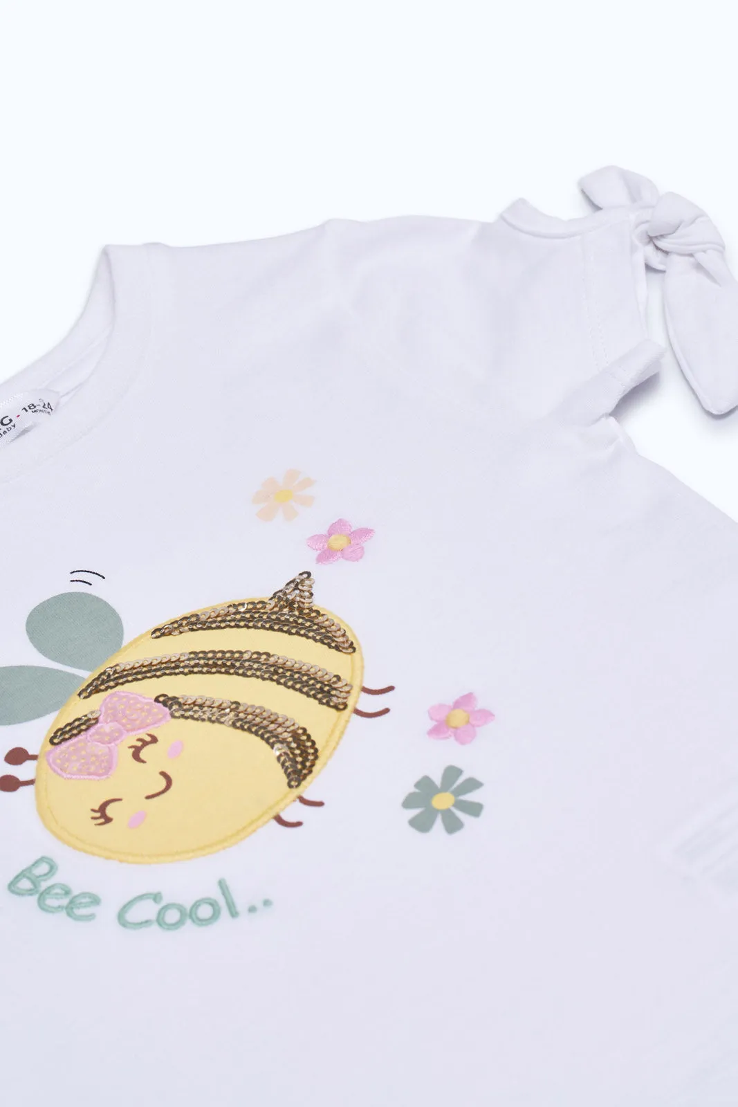 Baby Girls White Honey Bee Print T-Shirt
