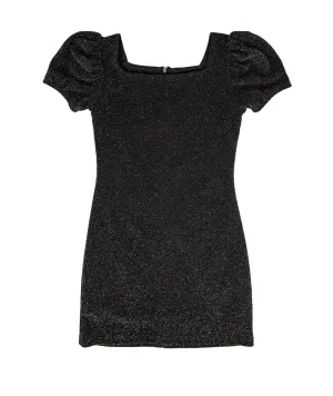 By Debra Girls Black Sparkle Puff Sleeve Body Con Dress