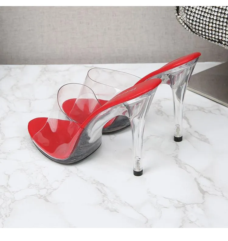 Clear PVC 11 cm  High Heeled Perspex Slippers