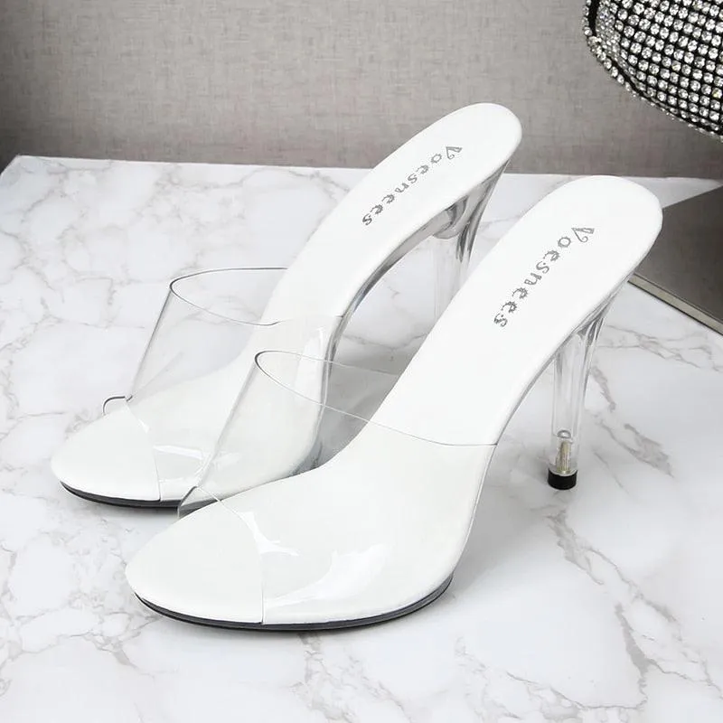 Clear PVC 11 cm  High Heeled Perspex Slippers