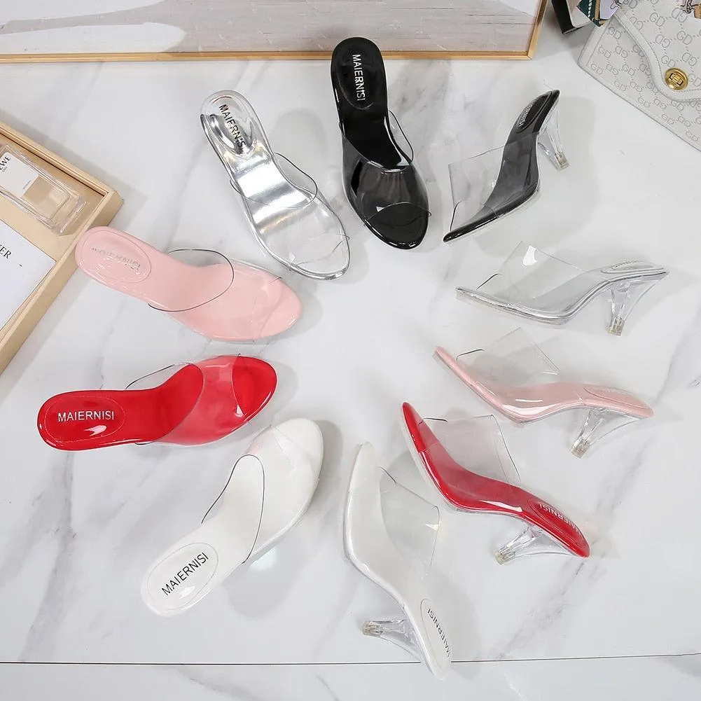 Clear PVC 11 cm  High Heeled Perspex Slippers