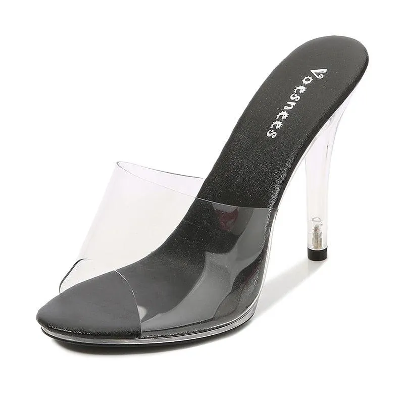 Clear PVC 11 cm  High Heeled Perspex Slippers