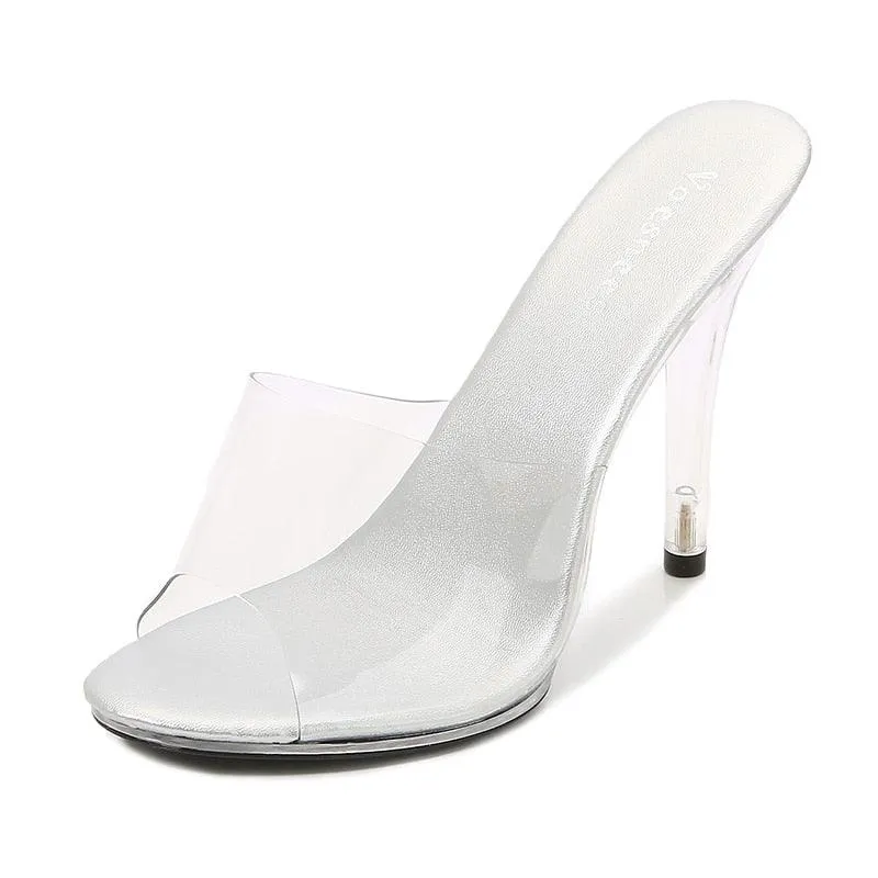 Clear PVC 11 cm  High Heeled Perspex Slippers