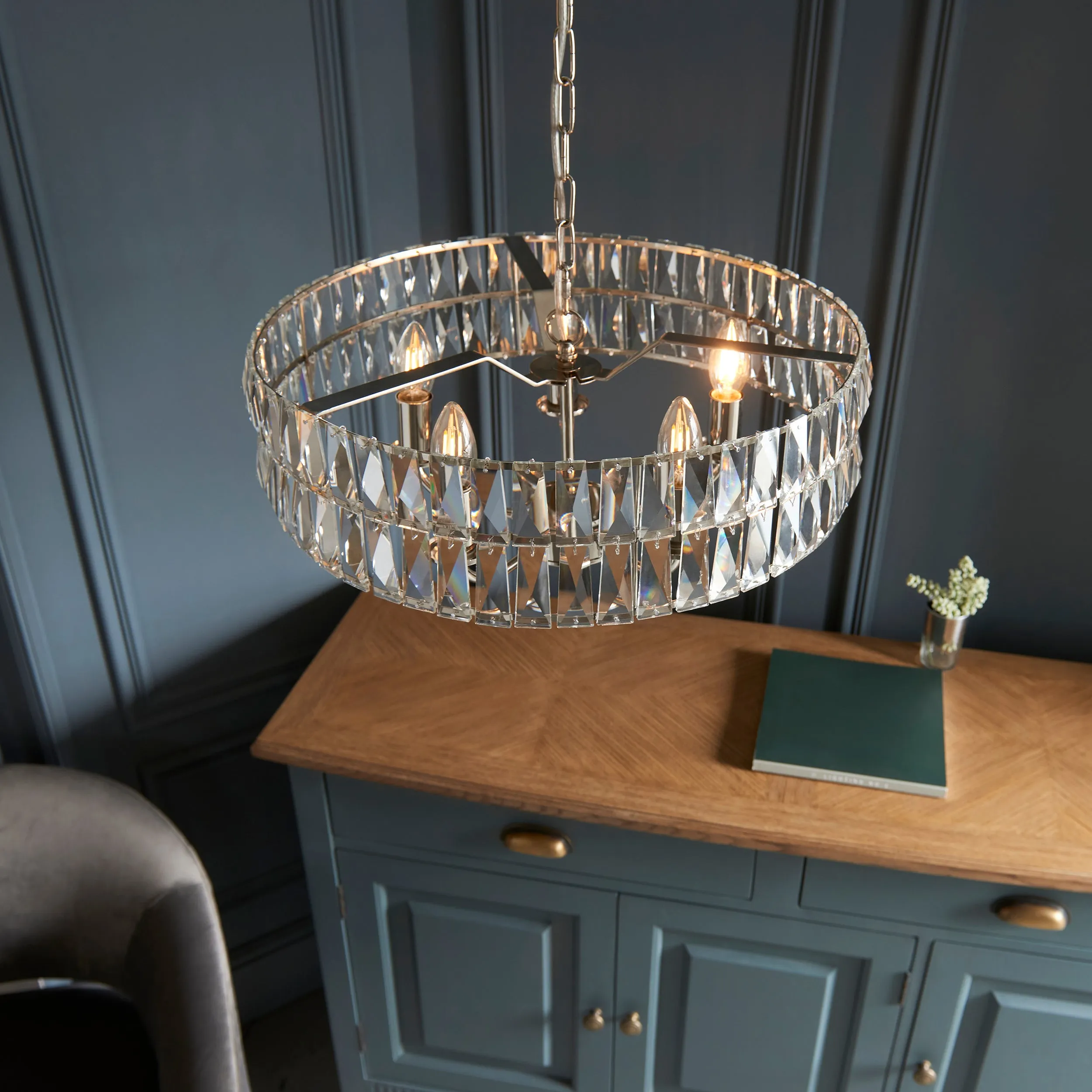 Decolight Keysham light Polished Nickel & Glass Ceiling Pendant Light