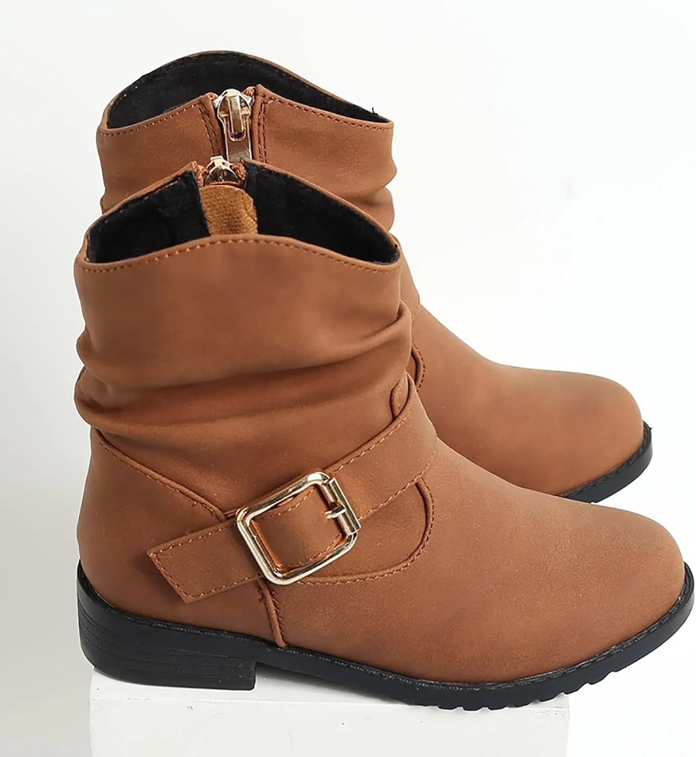 Girls Buckle Decor Boots Western Boots Kids Ankle Boots Girls Low Heel Riding Booties High Boots