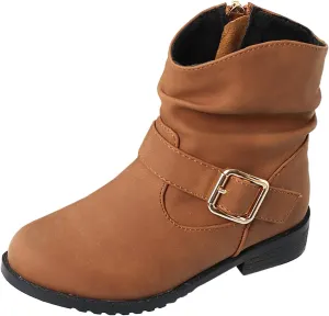Girls Buckle Decor Boots Western Boots Kids Ankle Boots Girls Low Heel Riding Booties High Boots