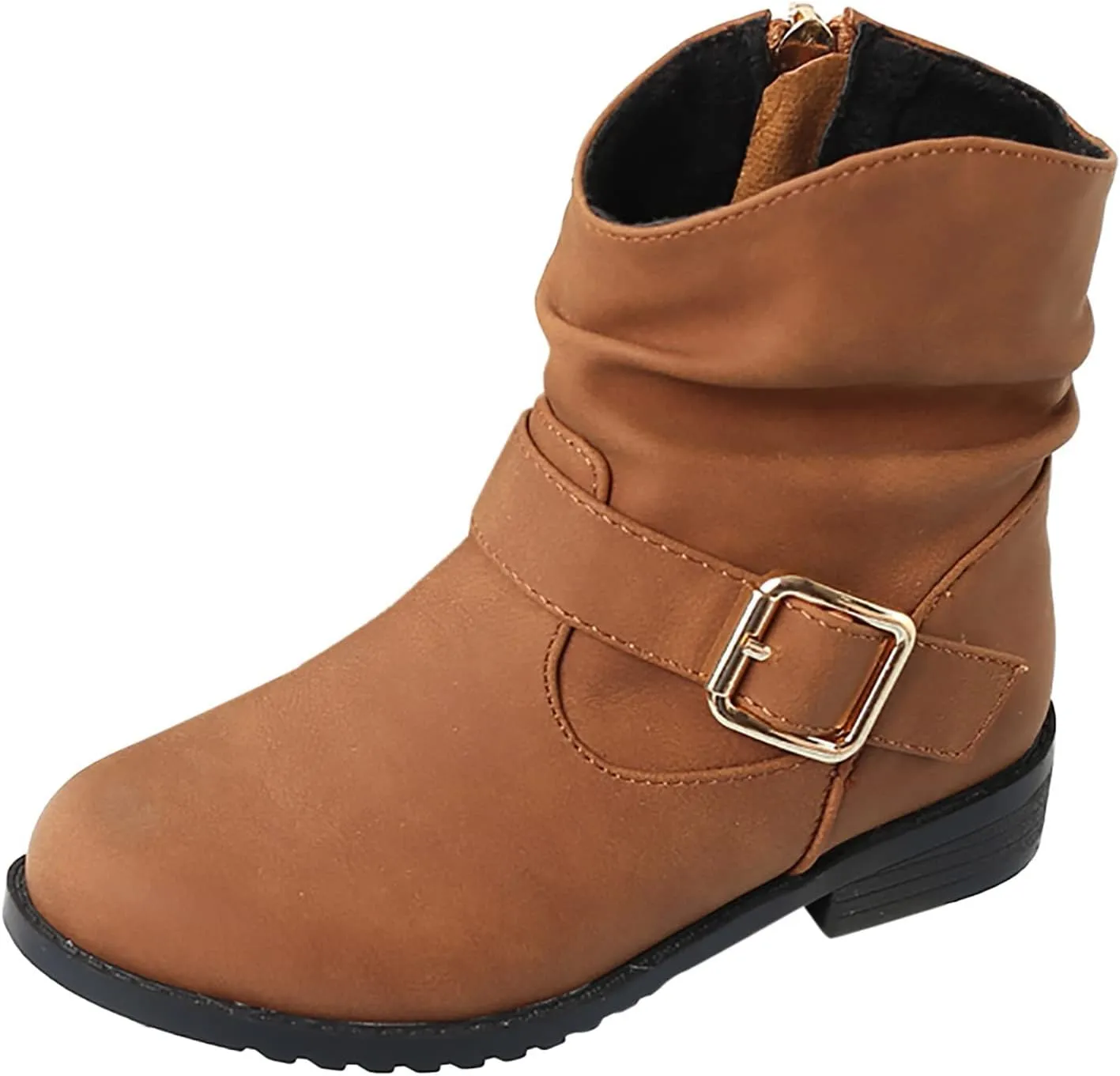 Girls Buckle Decor Boots Western Boots Kids Ankle Boots Girls Low Heel Riding Booties High Boots