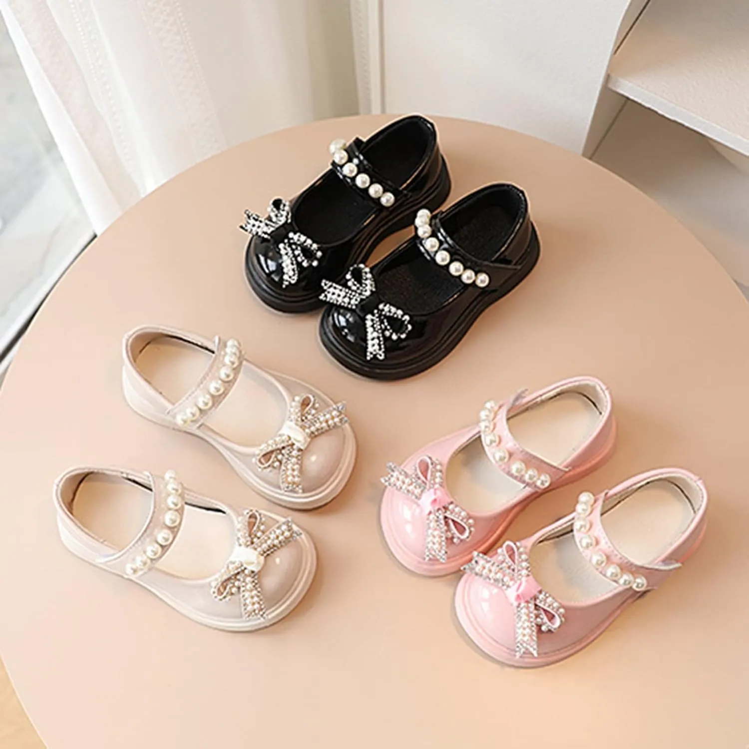 Girls Round Toe Ankle Strap Mary Jane School Shoes with Bow Chunky Platform Dress Shoe Pumps Dress Platform Slides Kids