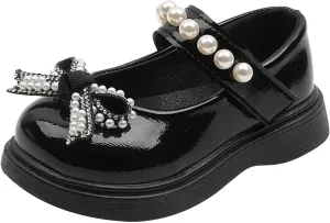 Girls Round Toe Ankle Strap Mary Jane School Shoes with Bow Chunky Platform Dress Shoe Pumps Dress Platform Slides Kids