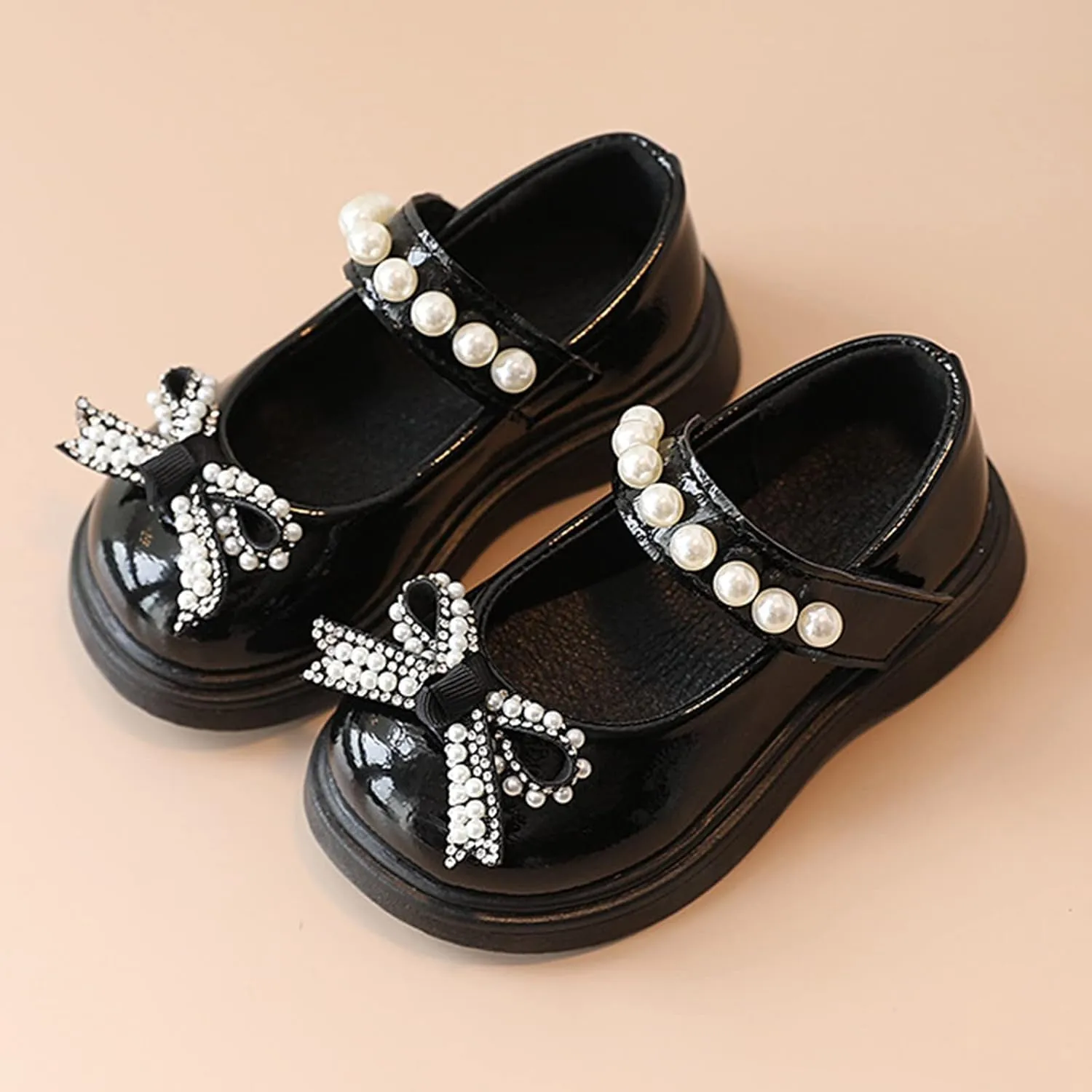Girls Round Toe Ankle Strap Mary Jane School Shoes with Bow Chunky Platform Dress Shoe Pumps Dress Platform Slides Kids