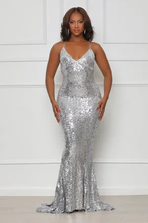 Glimmer Nights Sequin Gown (Silver)