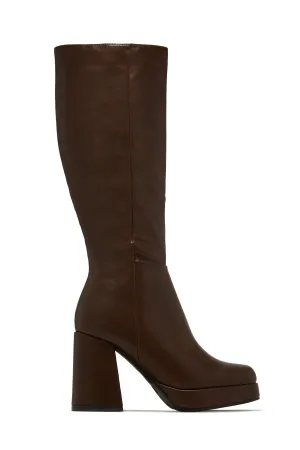 Hudson Platform Block Heel Boots - Brown