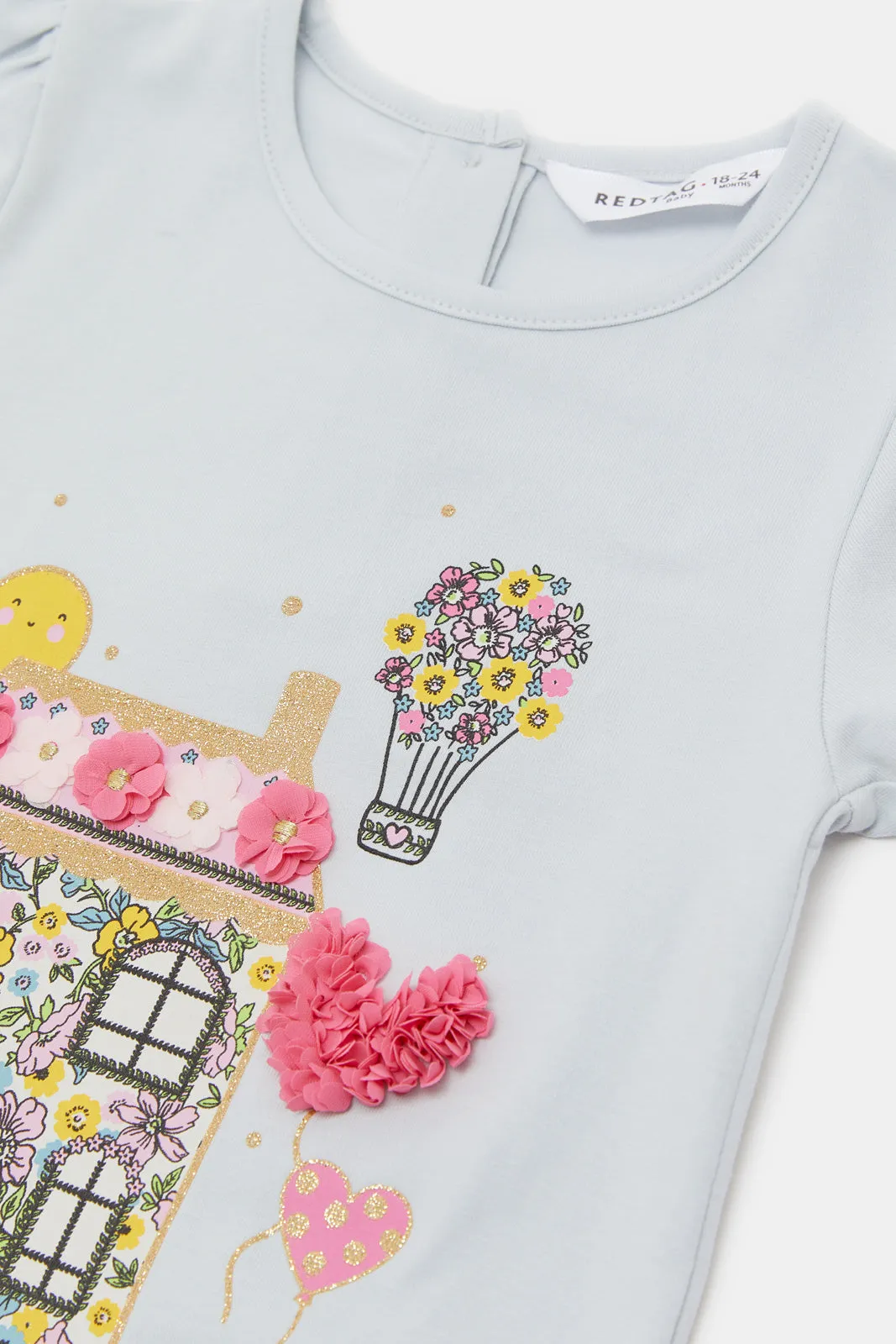 Infant Girls Blue Puff Sleeves T Shirt