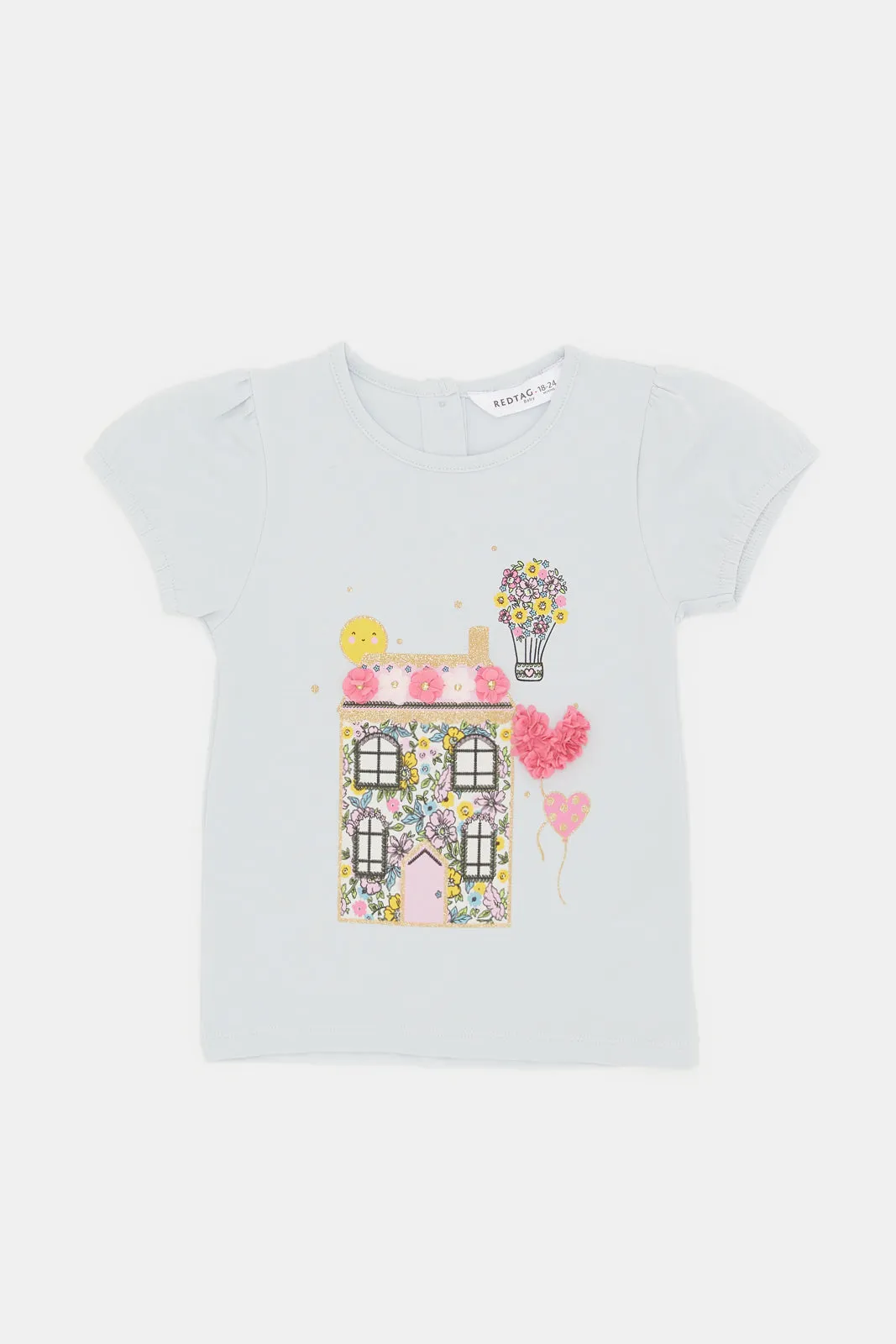 Infant Girls Blue Puff Sleeves T Shirt