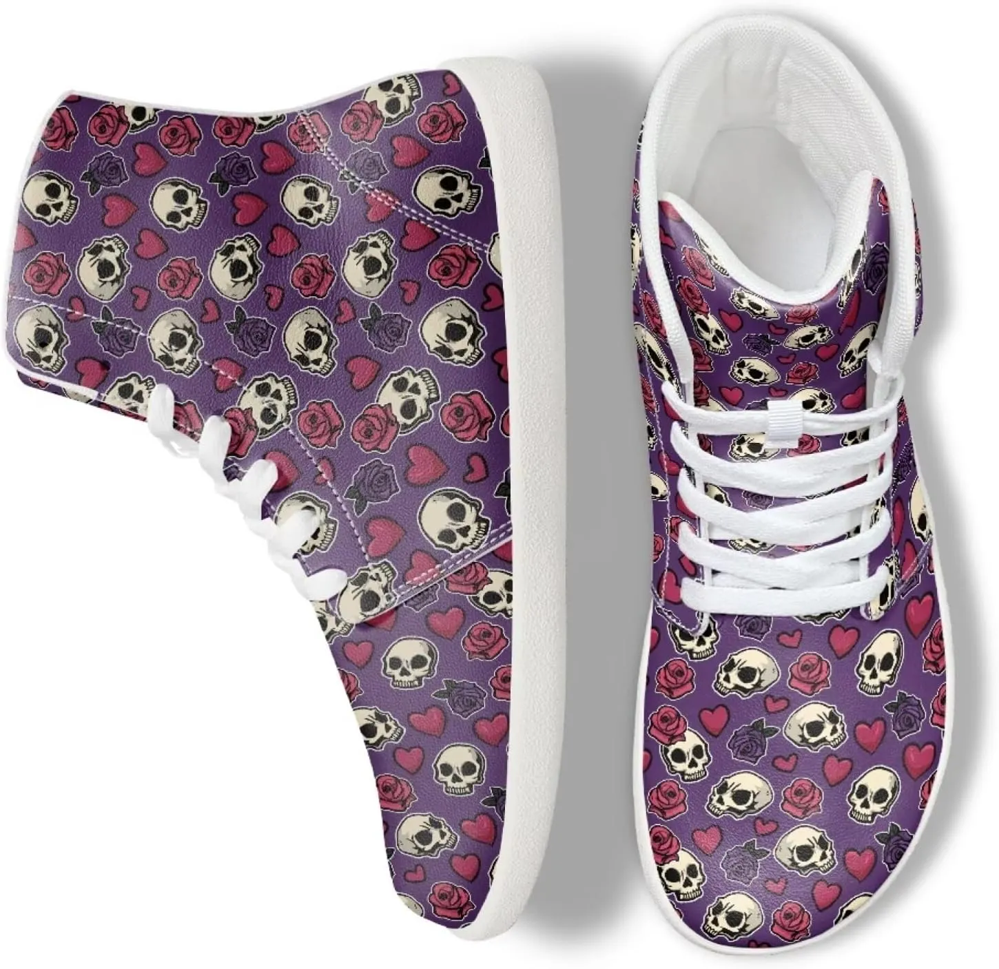 Mens Sugar Skull High Top Shoes for Women Mid Calf Lace Up Outdoor Fitness Walking Platform Sneakers