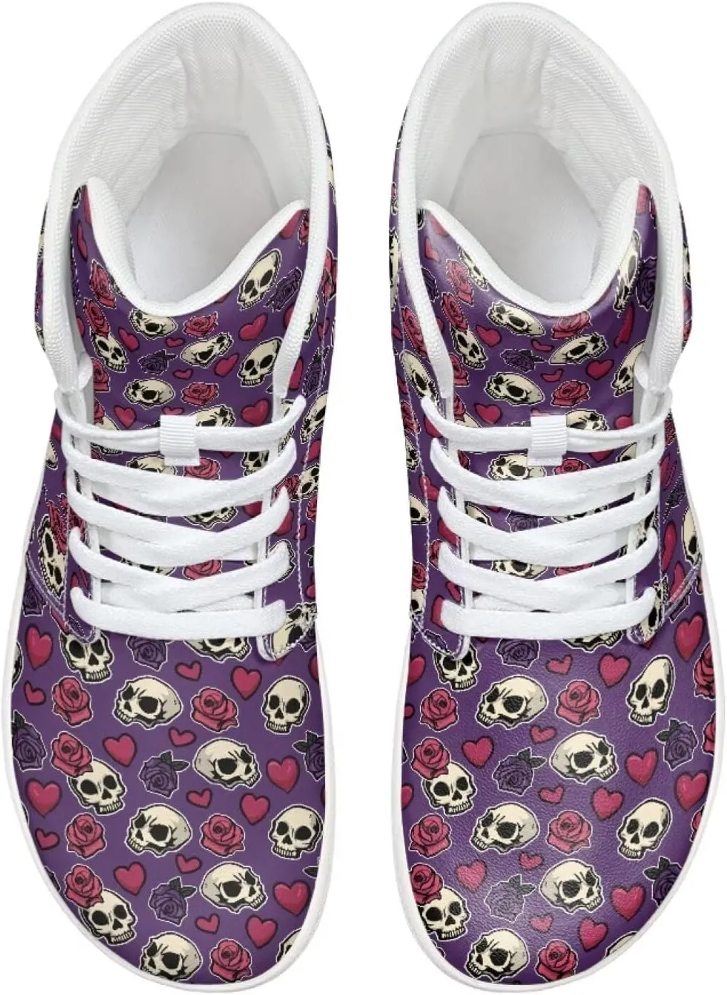 Mens Sugar Skull High Top Shoes for Women Mid Calf Lace Up Outdoor Fitness Walking Platform Sneakers