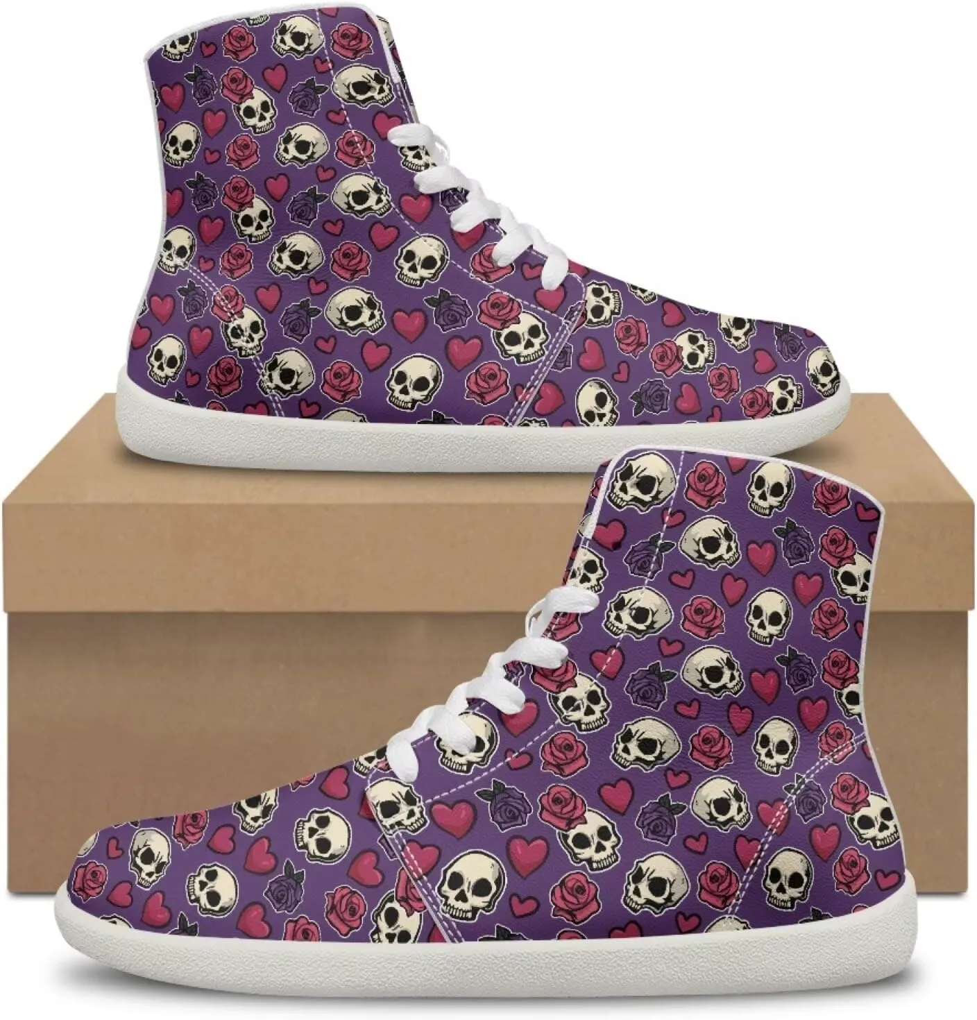 Mens Sugar Skull High Top Shoes for Women Mid Calf Lace Up Outdoor Fitness Walking Platform Sneakers