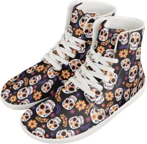 Mens Sugar Skull High Top Shoes for Women Mid Calf Lace Up Outdoor Fitness Walking Platform Sneakers