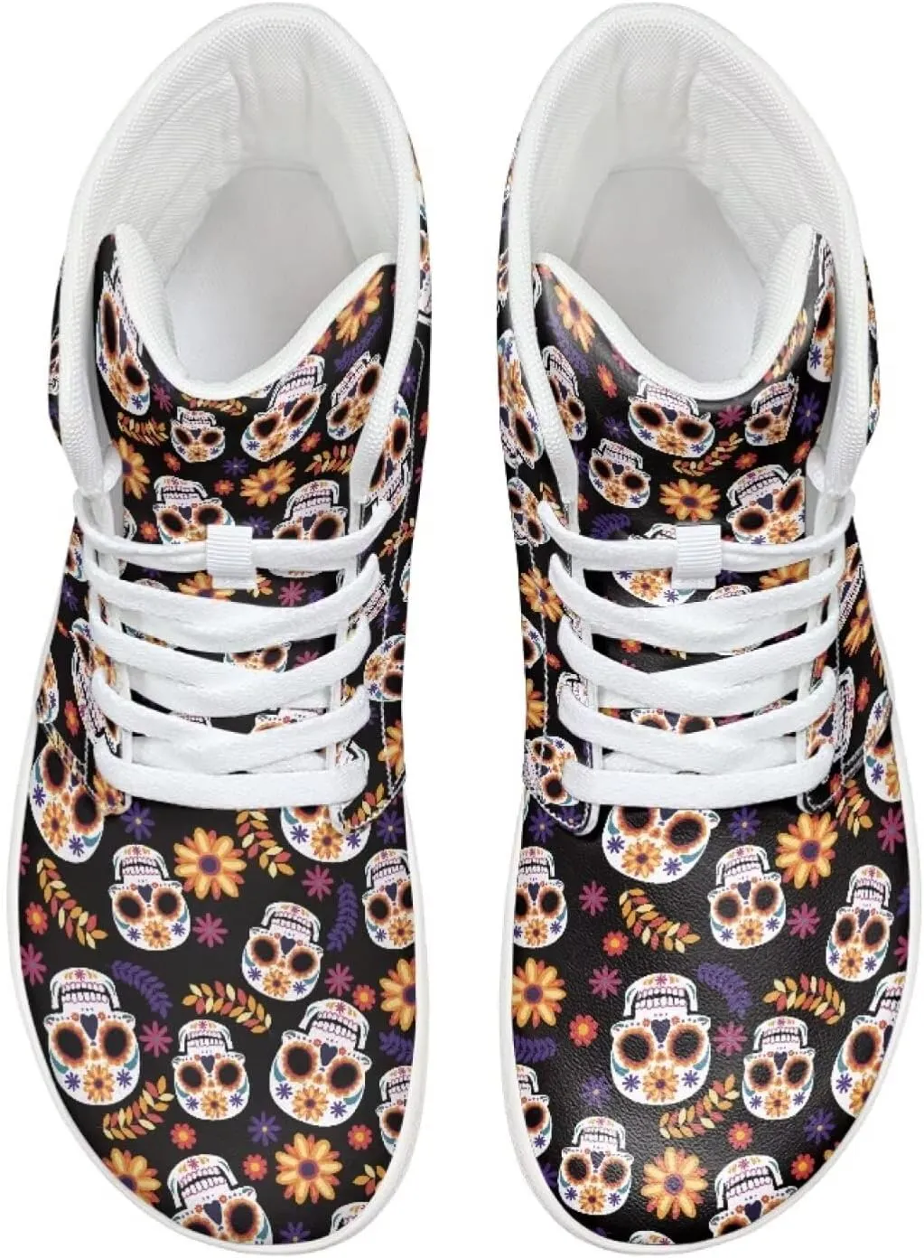 Mens Sugar Skull High Top Shoes for Women Mid Calf Lace Up Outdoor Fitness Walking Platform Sneakers