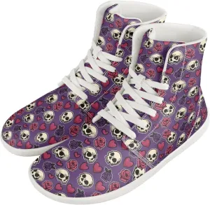 Mens Sugar Skull High Top Shoes for Women Mid Calf Lace Up Outdoor Fitness Walking Platform Sneakers