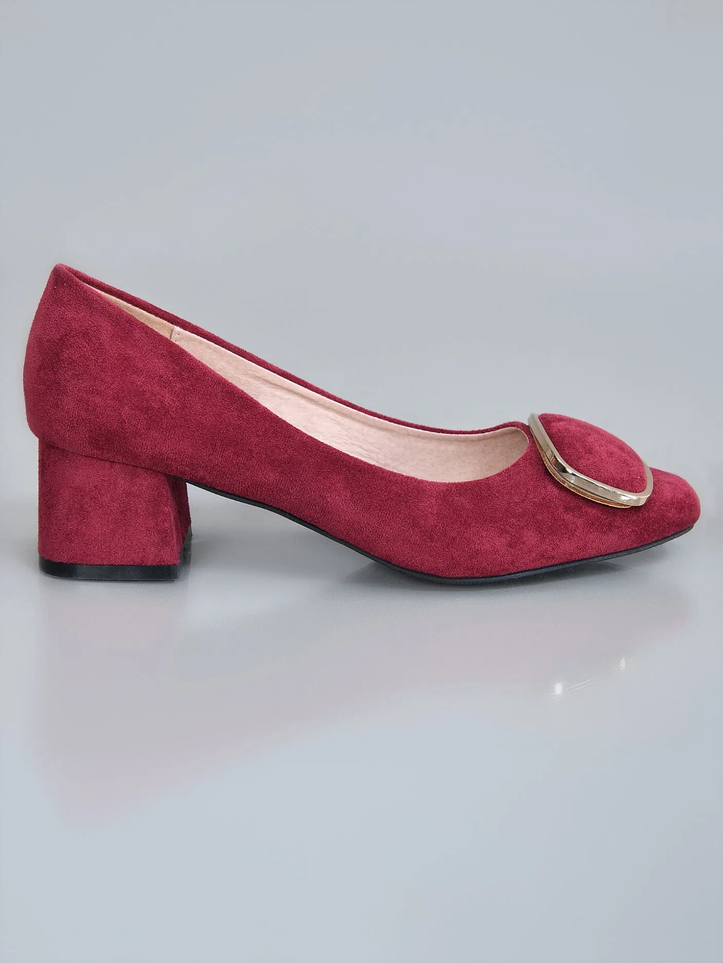 Metallic Finish Block Heels- Red