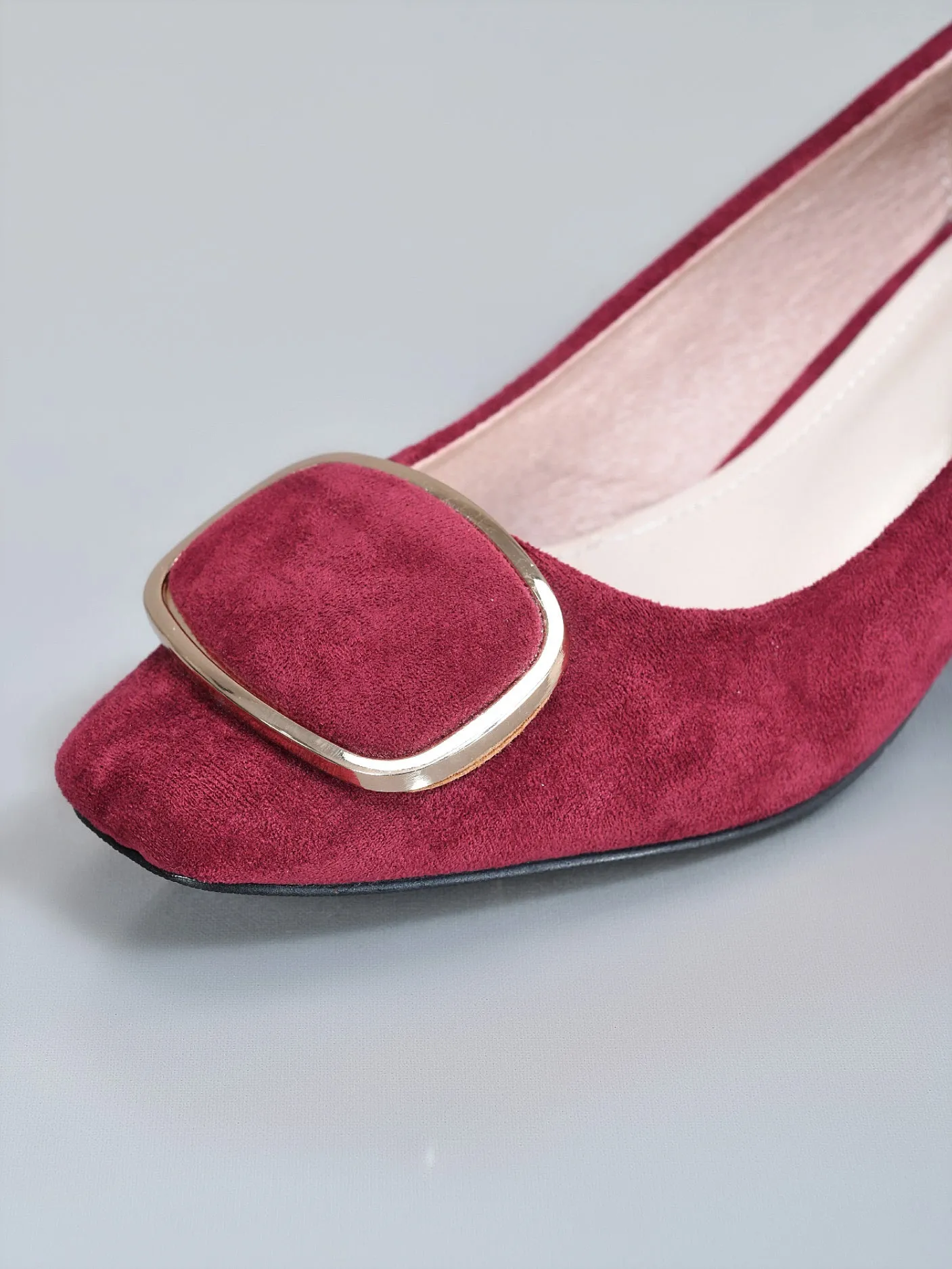 Metallic Finish Block Heels- Red