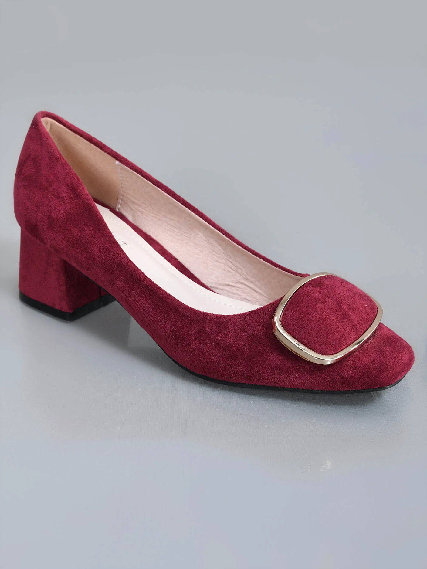 Metallic Finish Block Heels- Red