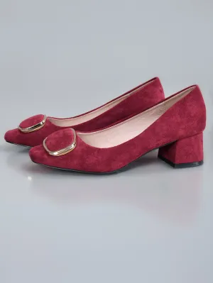 Metallic Finish Block Heels- Red