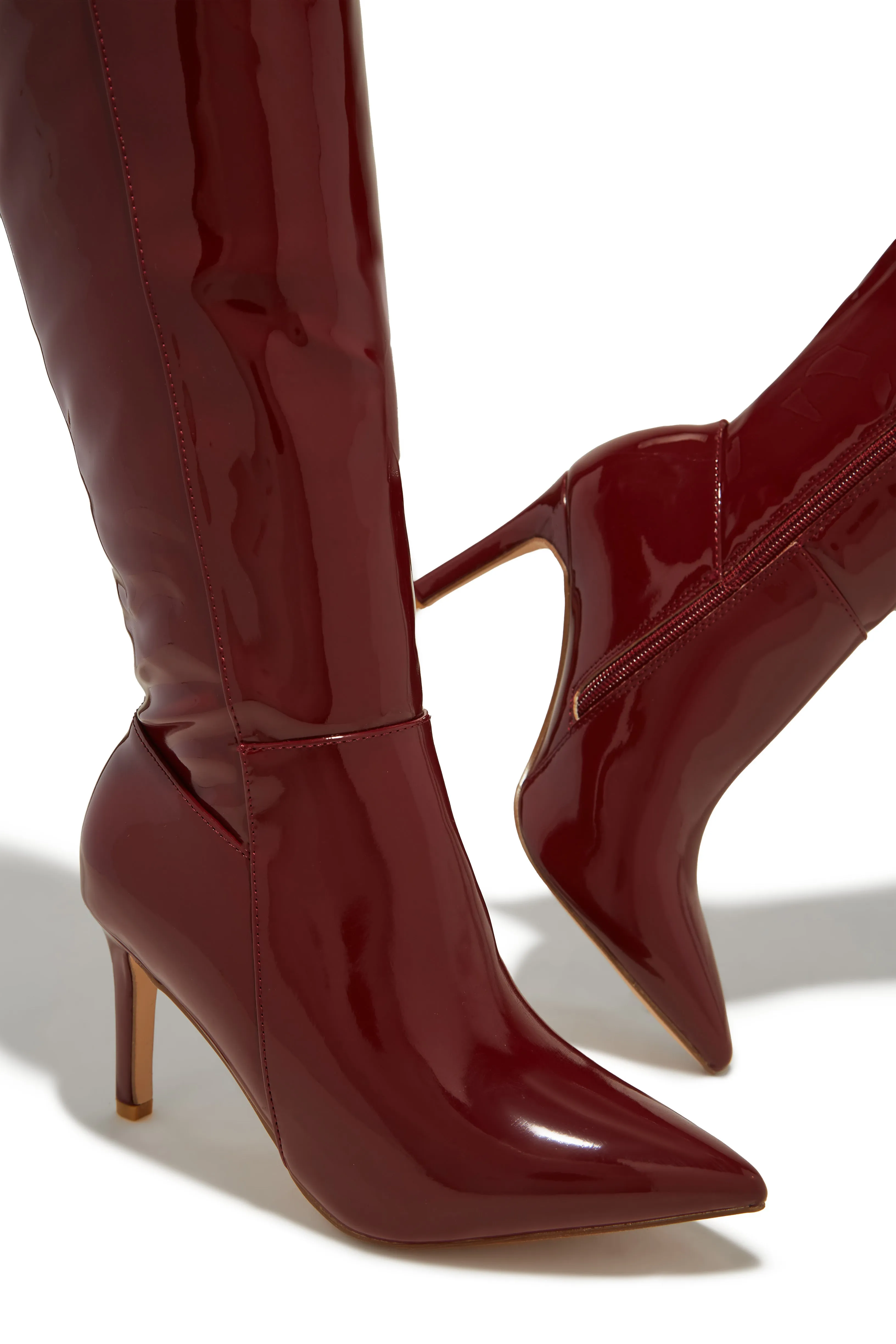 Scarlette Below The Knee Heel Boots - Cherry
