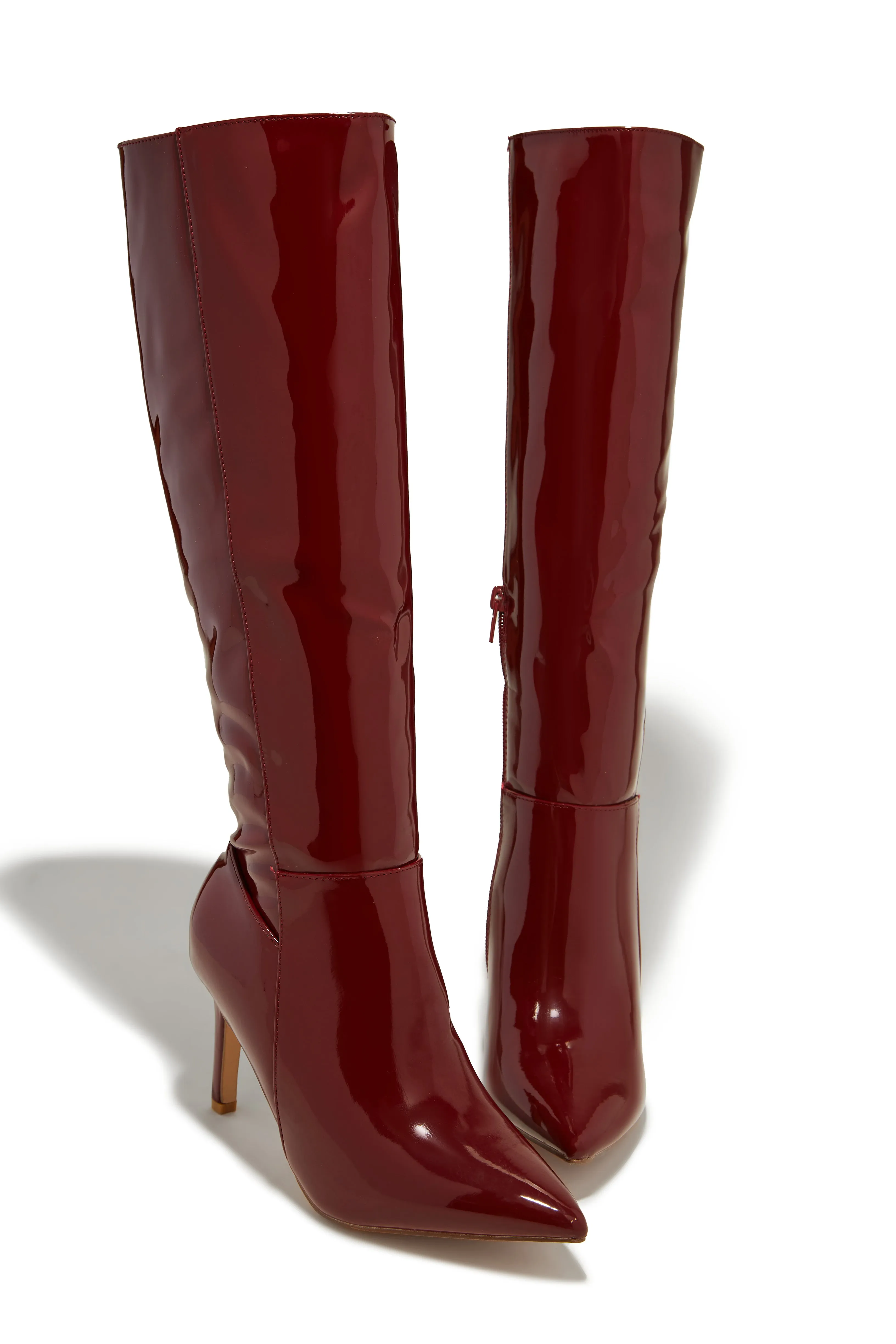 Scarlette Below The Knee Heel Boots - Cherry