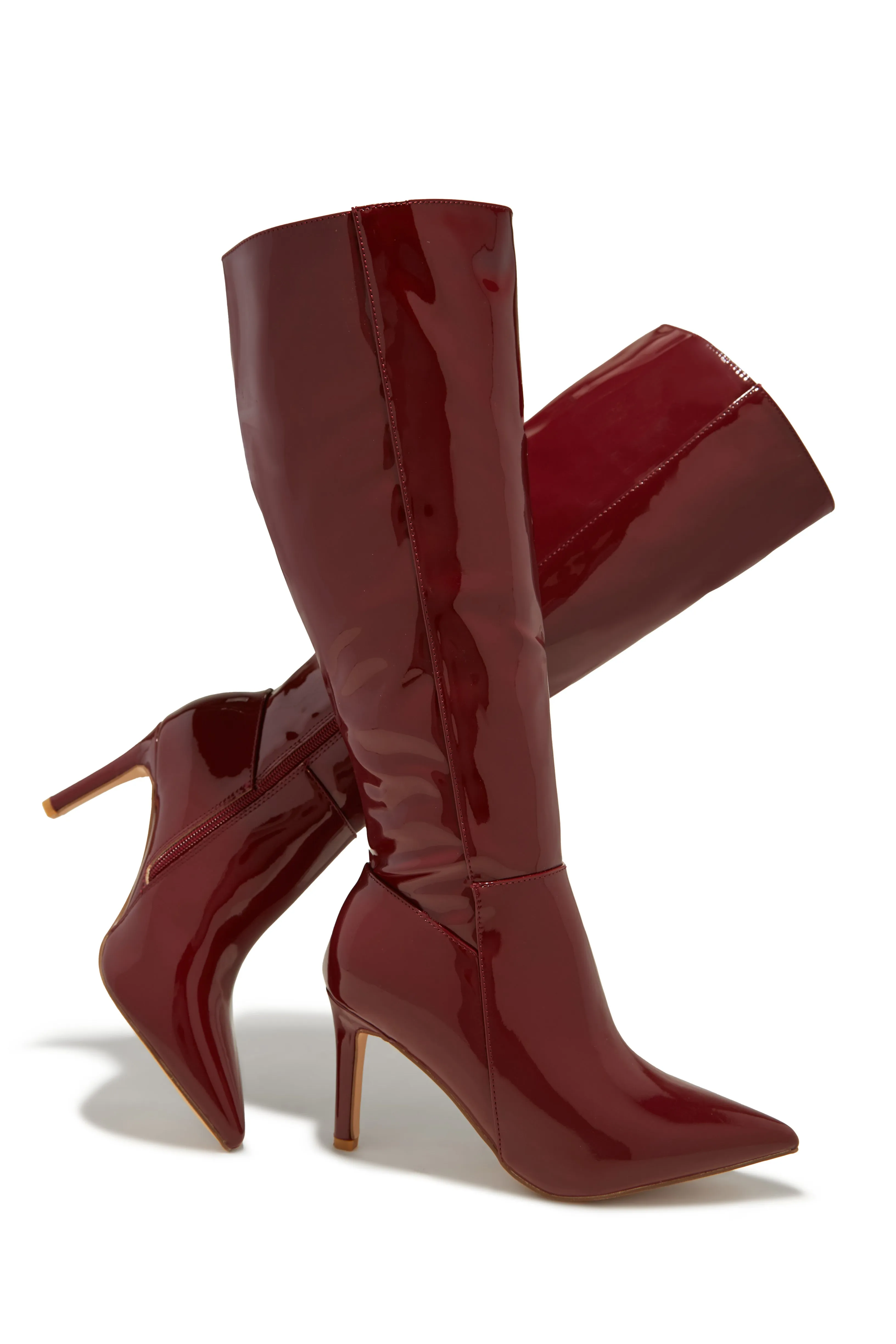 Scarlette Below The Knee Heel Boots - Cherry