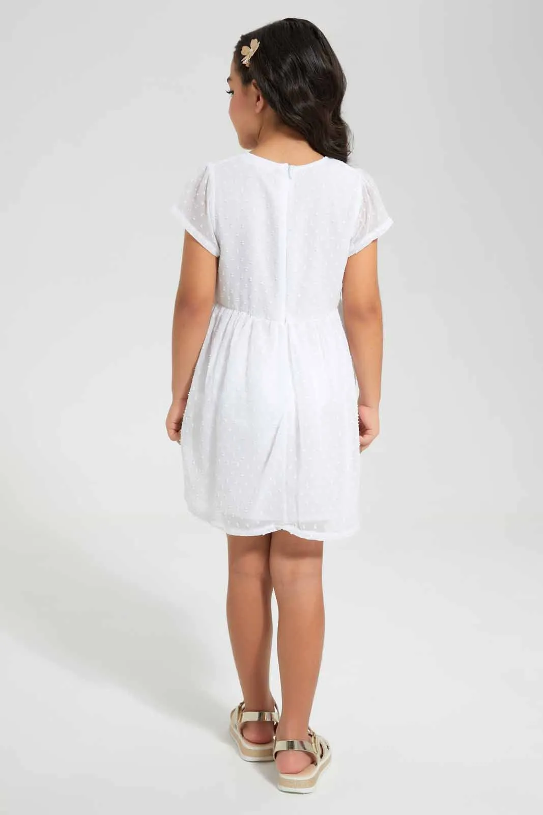 White Frilled Dobby Dress