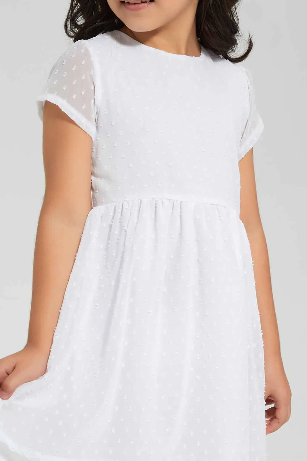 White Frilled Dobby Dress