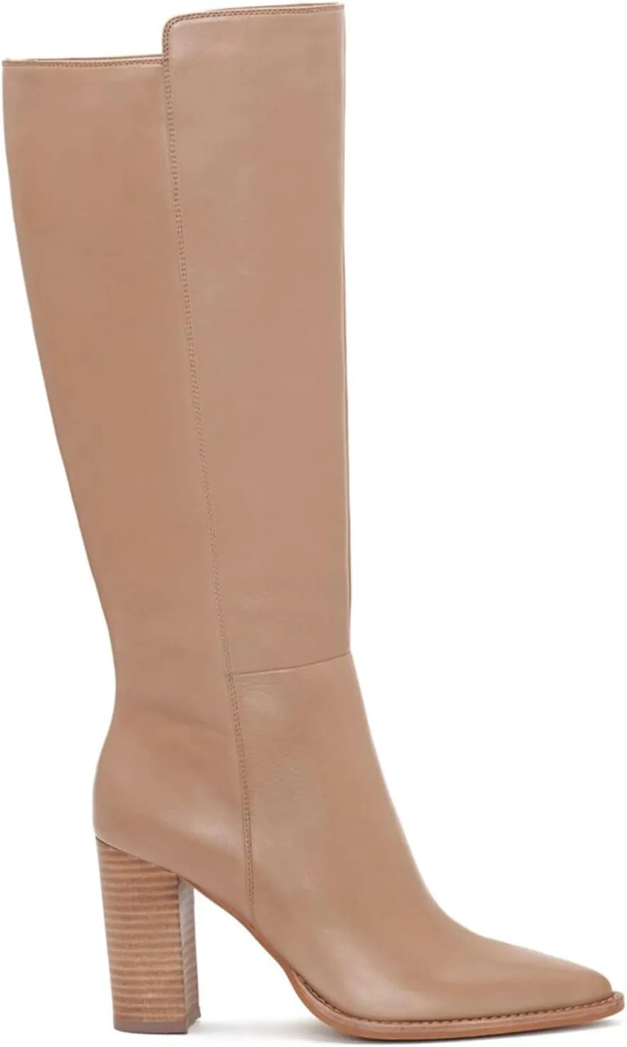 Women Retro Leather Knee High Chunky Heel Boots, Sexy Trendy Pointed Toe High Heel Knee Booties, Mixed-colors Inside Zipper Square Heel Dress Shoes for Ladies, Full Size 4-16 M US