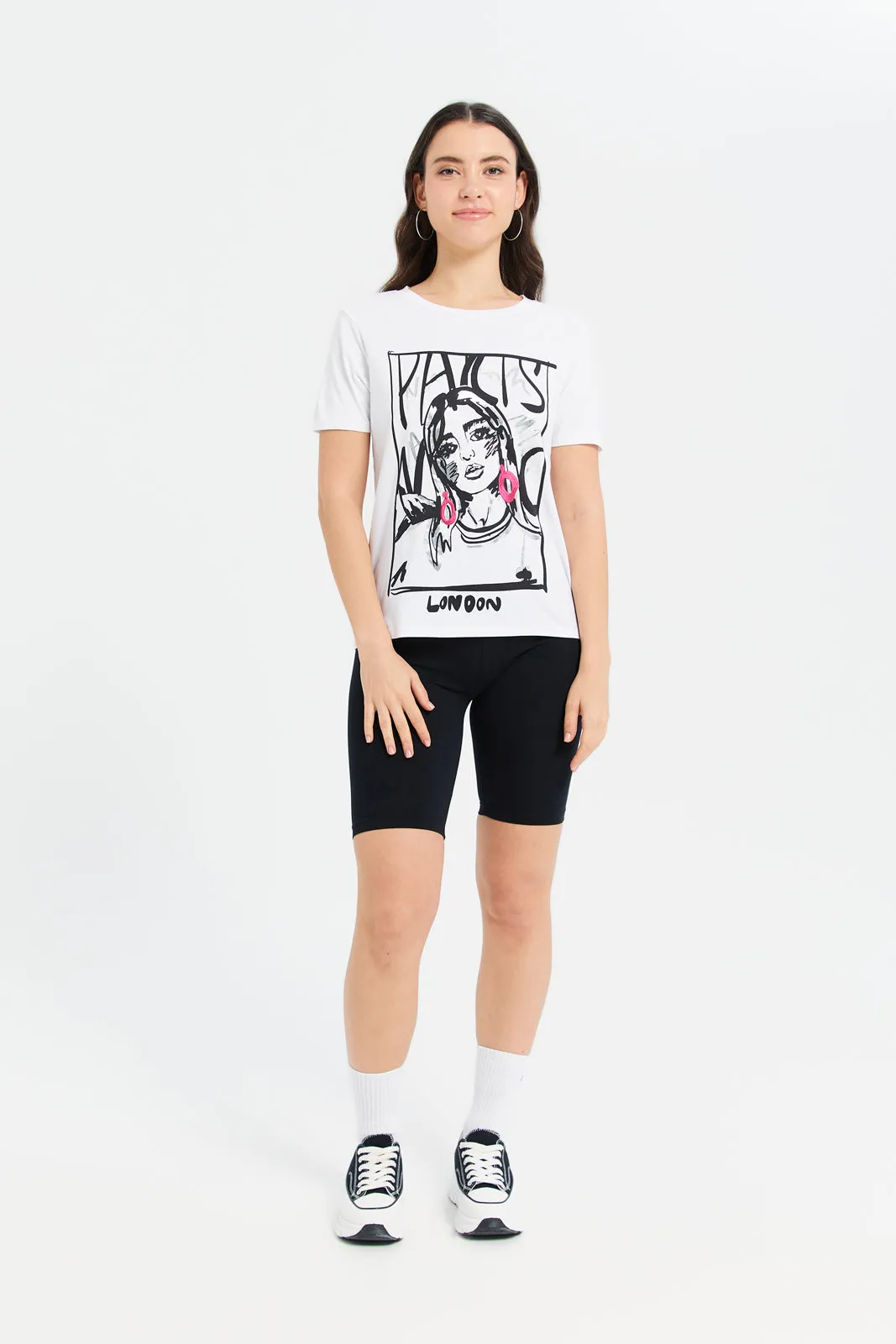 Women White Printed Embellished T-Shirt