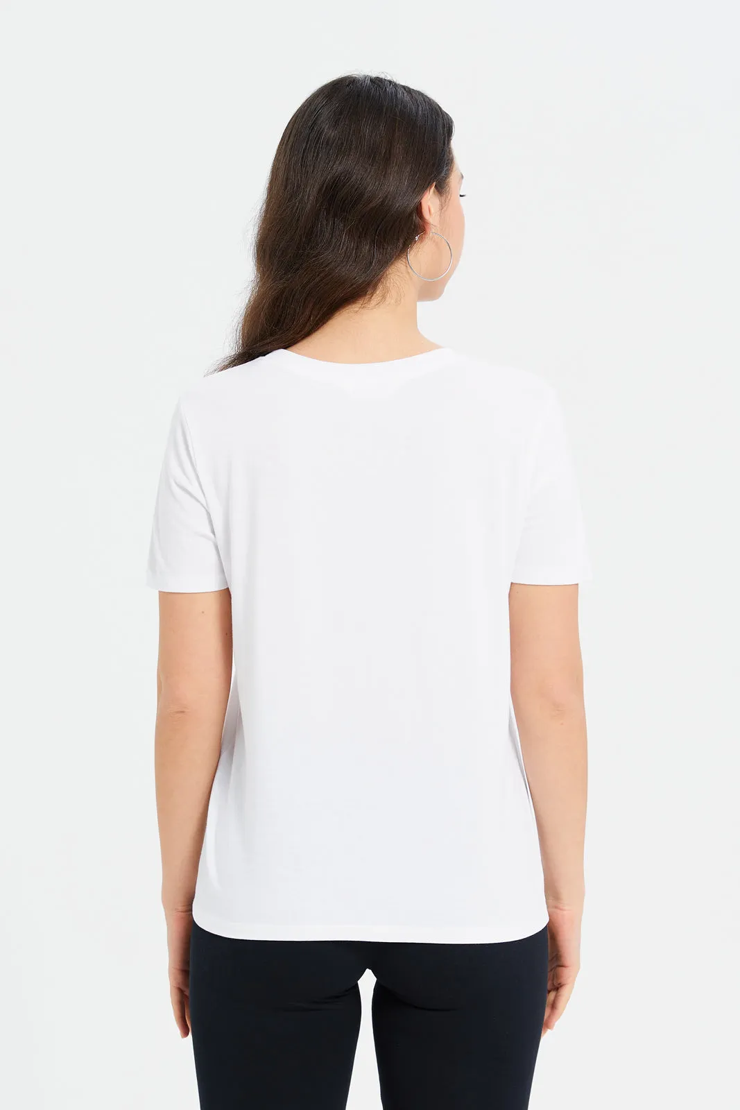 Women White Printed Embellished T-Shirt