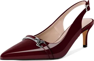 YODEKS Women's Slingback Heels Pointed Toe Low Heel Pumps Silver Buckle 2.5 Inch Shoes Patent Size 5-13